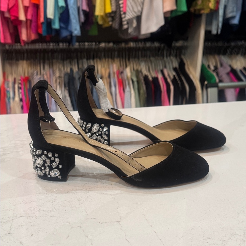 Ann Taylor Black Heels with Crystal Embellishments